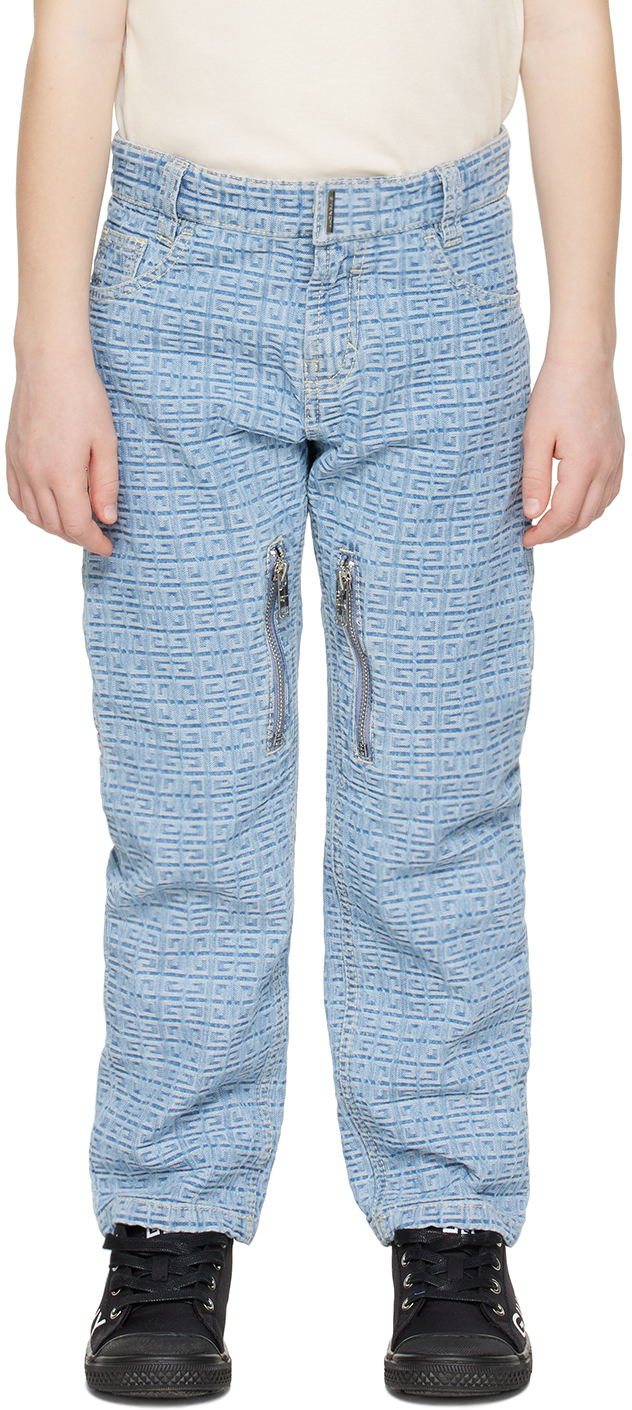 Givenchy Kids Blue 4g Jeans In Z06 Stone