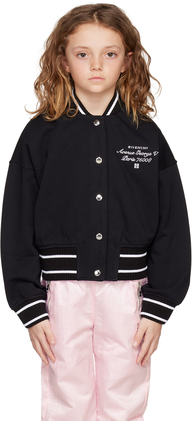 Givenchy Kids Black Embroidered Bomber Jacket In 09b Black