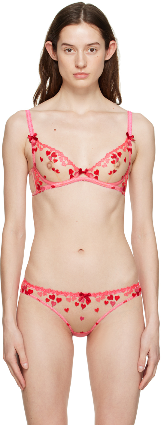 Agent Provocateur Cupid Embroidered Tulle Underwired Bra In Red/pink