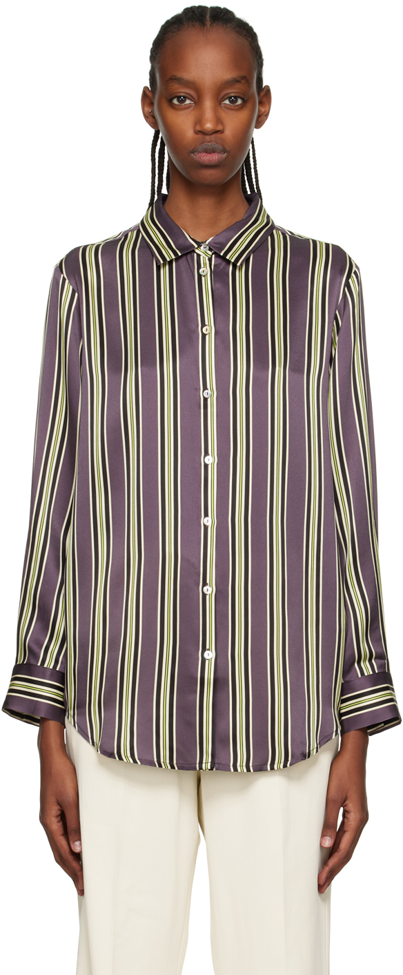 Asceno Purple Paris Pyjama Shirt In Heather & Lime Strip
