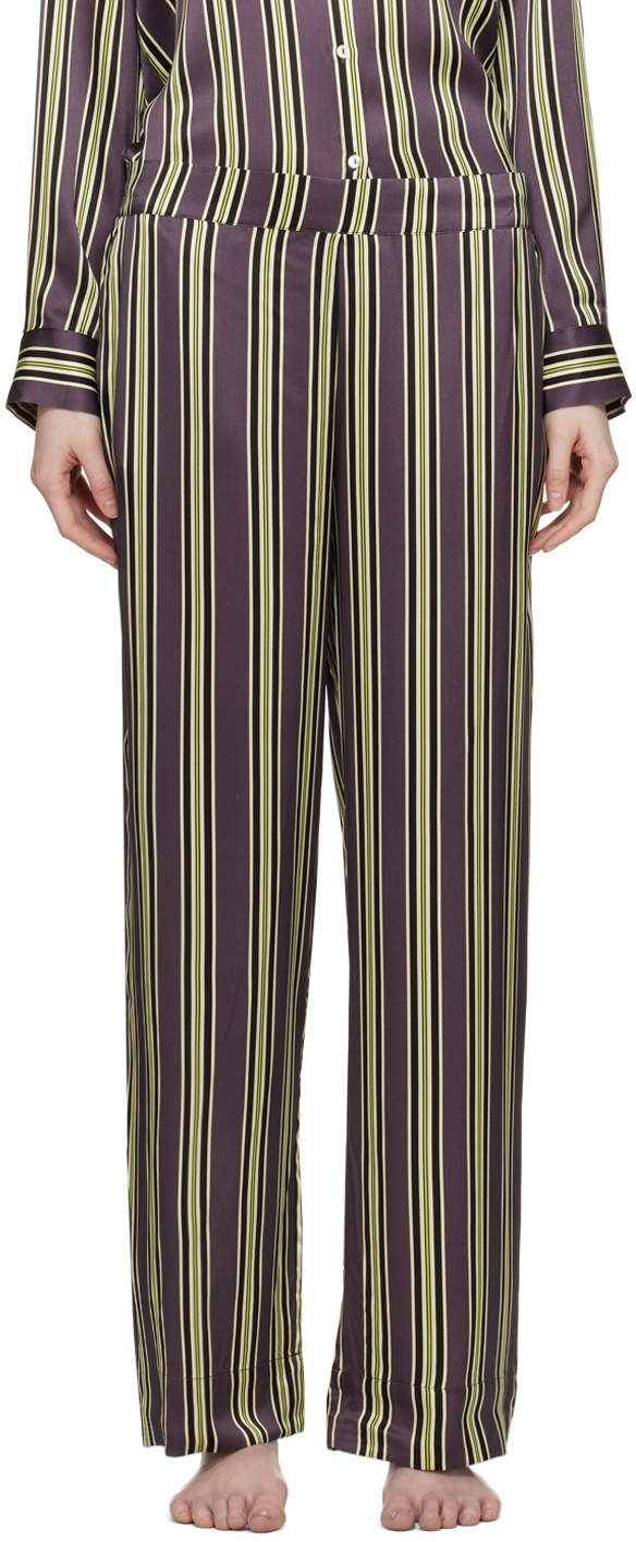 Asceno Purple Elasticized Pyjama Shorts In Heather & Lime Strip