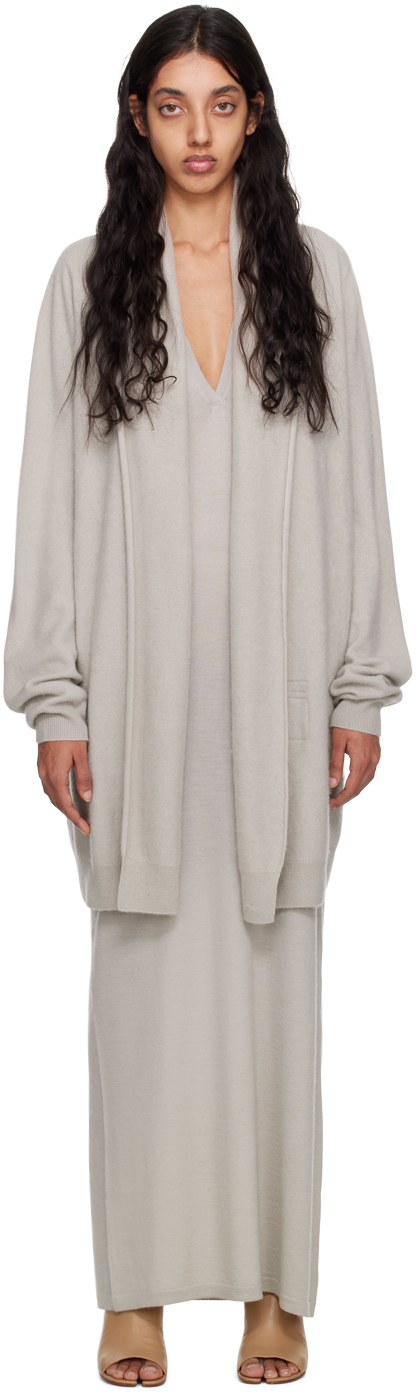 Frenckenberger Grey Straight Cardigan In 2 Moon