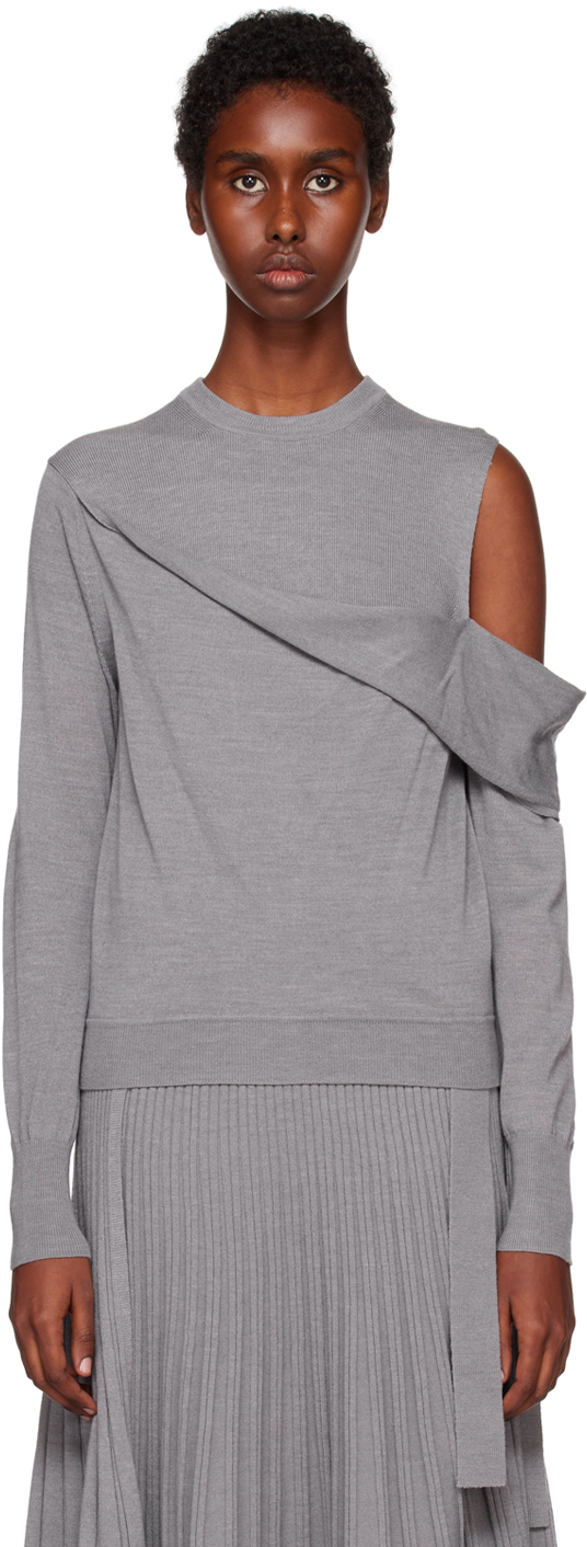 Gray Fallen Shoulder Sweater