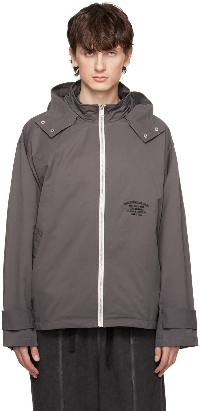 Izzue: Gray Detachable Hood Jacket | SSENSE Canada