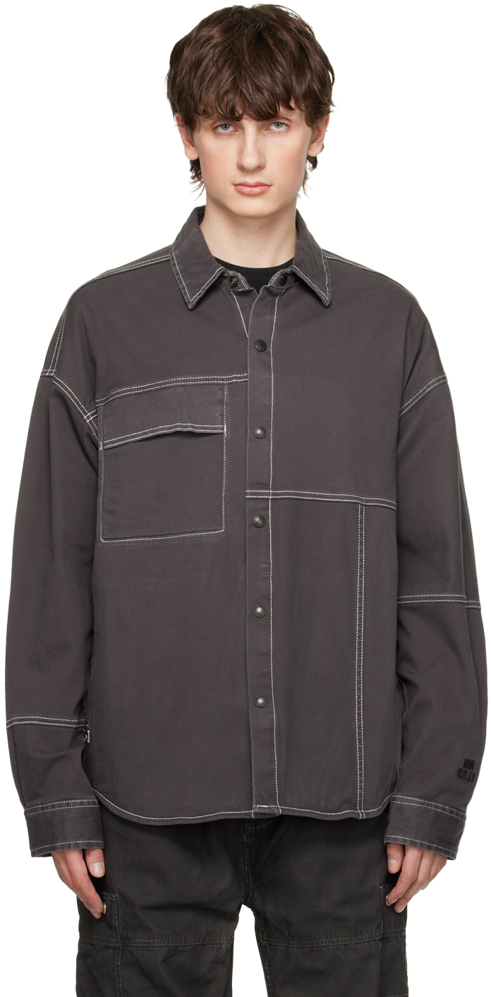 Izzue: Gray Paneled Shirt | SSENSE
