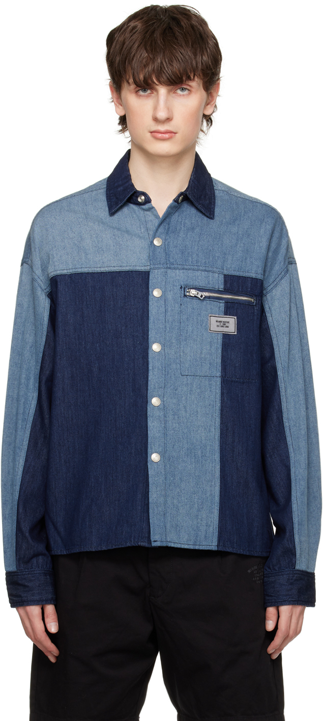 Izzue: Blue & Indigo Patched Denim Shirt | SSENSE