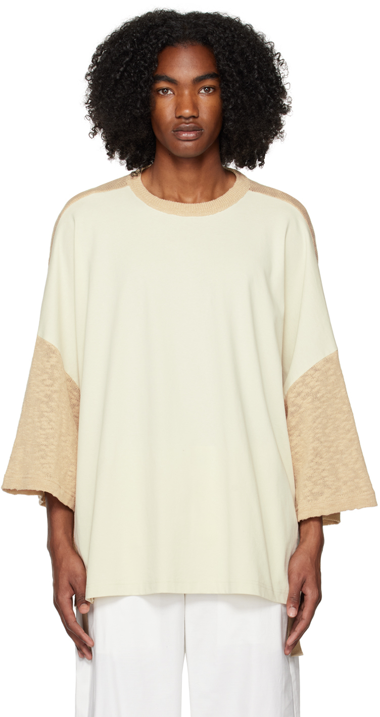 A. A. Spectrum: Beige Paneled T-shirt 