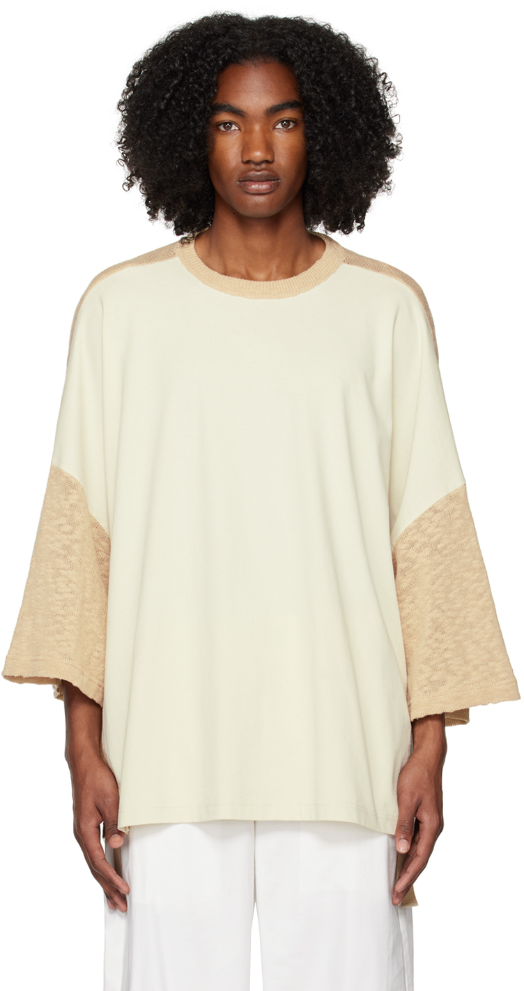A. A. Spectrum Beige Paneled T-shirt In Calico White