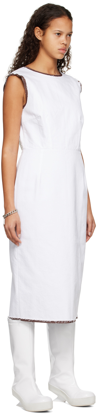 RAF SIMONS WHITE DISTRESSED DENIM MIDI DRESS 