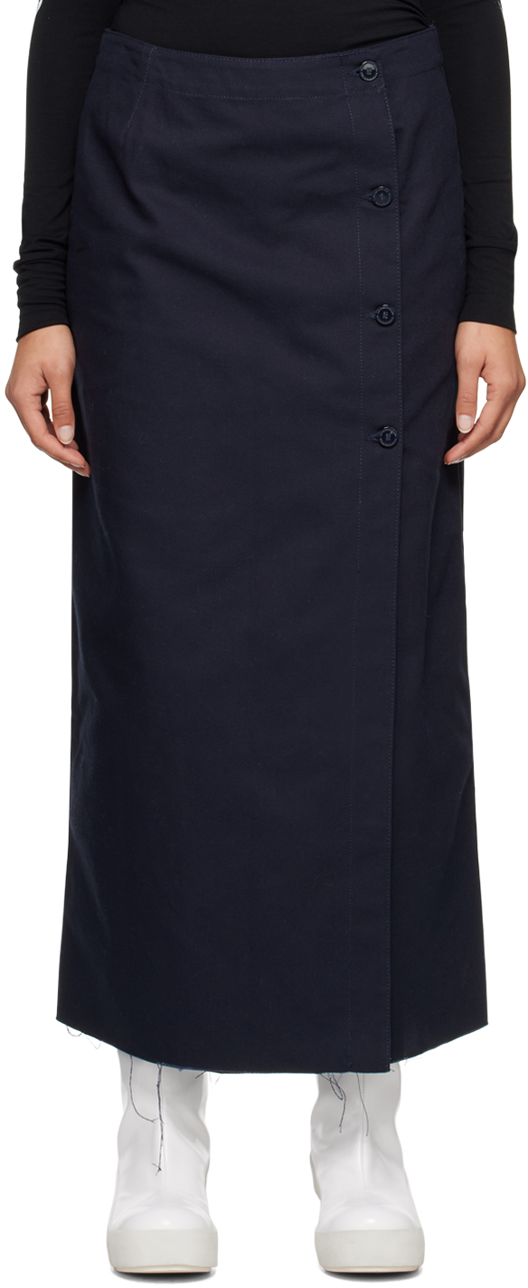 Raf Simons Navy Buttoned Denim Midi Skirt In 0044 Navy