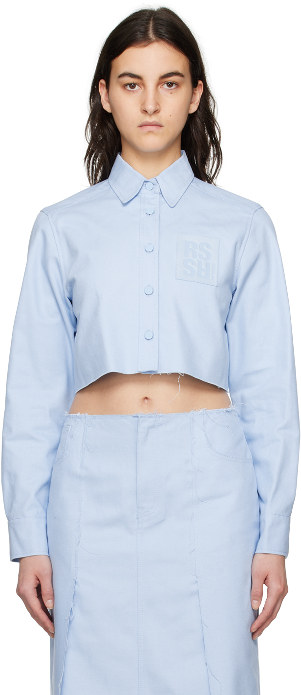 Raf Simons Blue Cropped Denim Shirt In Light Blue