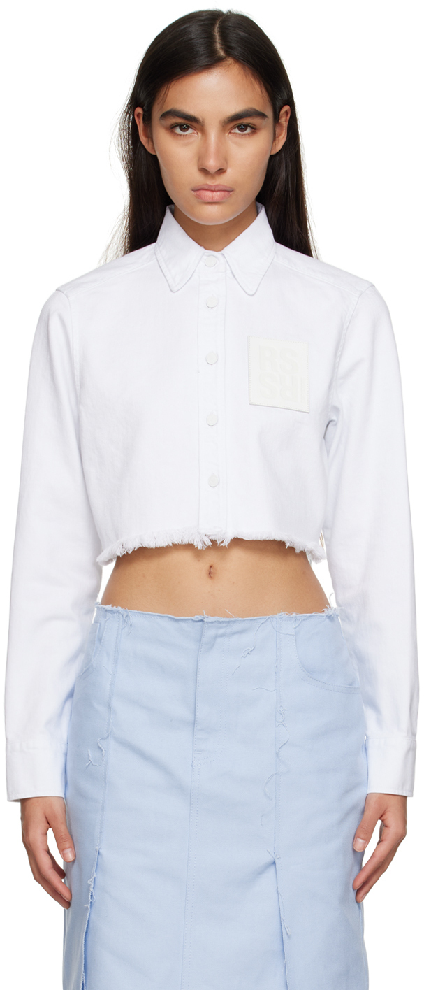Shop Raf Simons White Cropped Denim Shirt In 0010 White