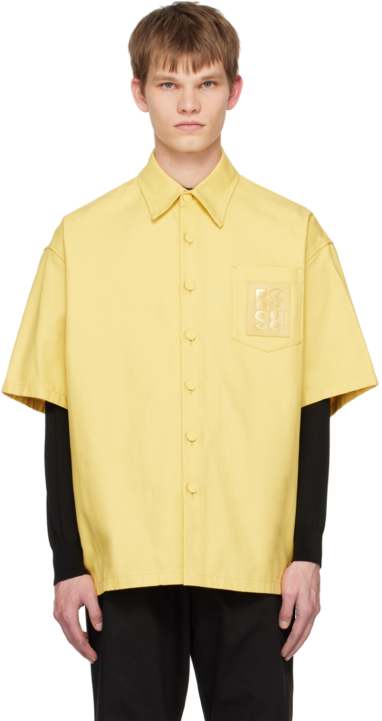Raf Simons 标贴短袖牛仔衬衫 In Yellow