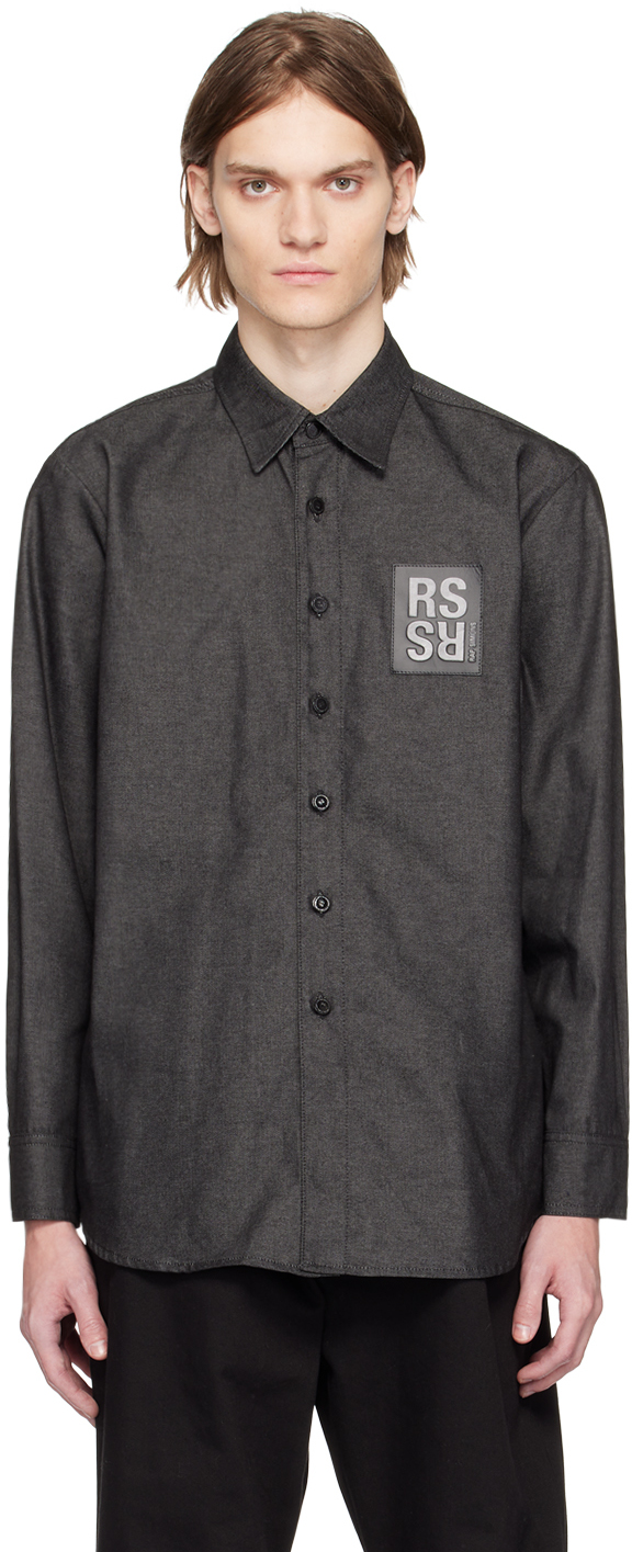 Raf Simons: Black Patch Denim Shirt | SSENSE