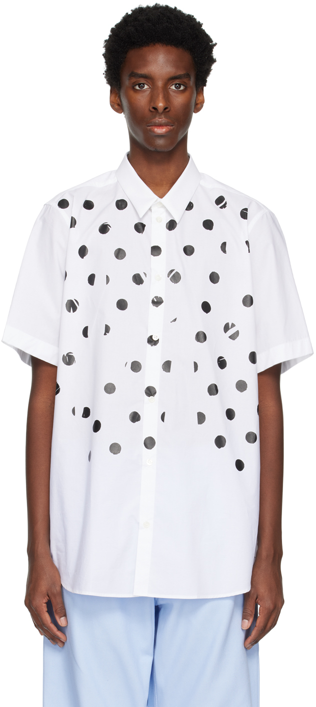 Raf Simons Polka Dot-print Short-sleeve Cotton Shirt In White