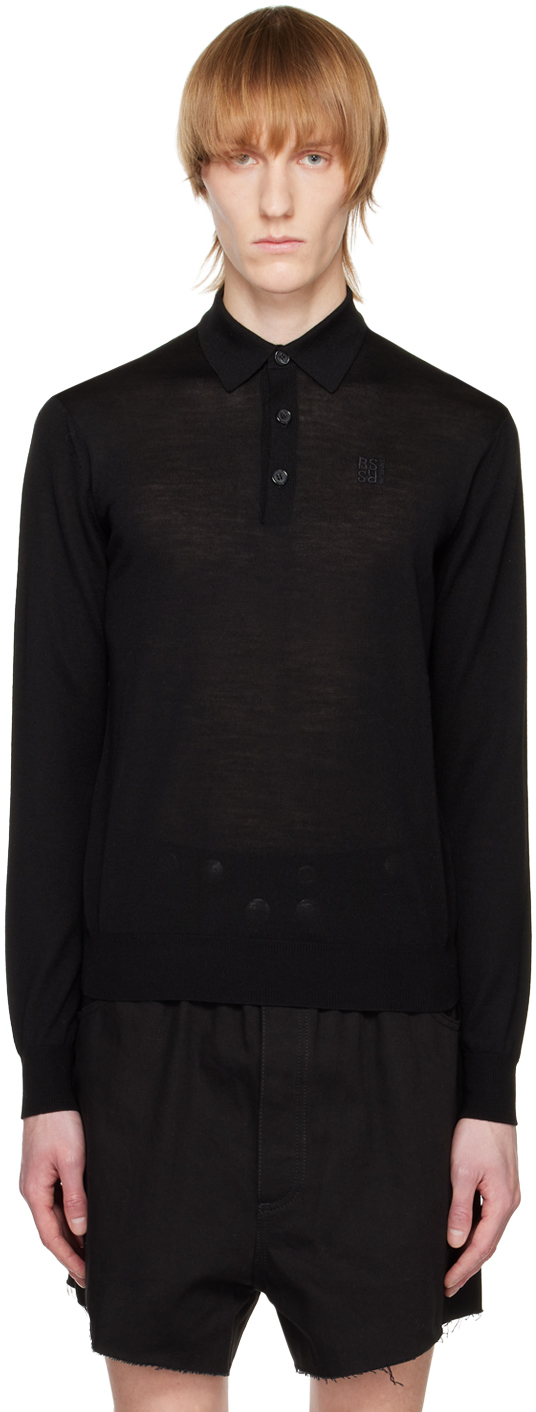 Raf Simons Logo-embroidered Merino Polo Shirt In Black