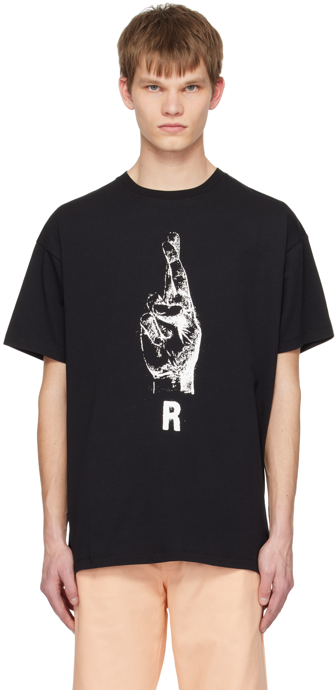 Black Printed T-Shirt by Raf Simons on Sale