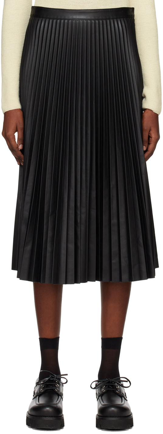 Proenza Schouler: Black Pleated Faux-Leather Midi Skirt | SSENSE Canada