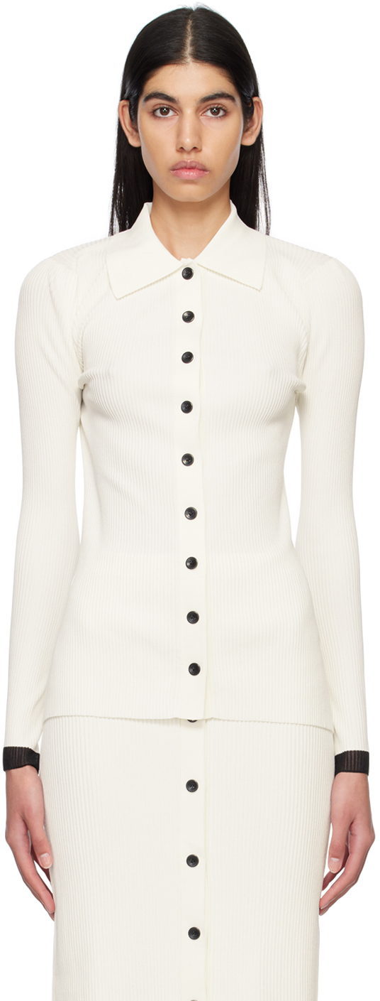 Proenza Schouler Off-white  White Label Pointed Collar Cardigan In Cream