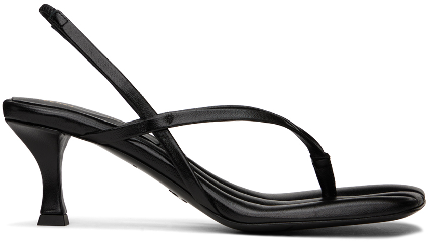 Black Square Thong Heeled Sandals by Proenza Schouler on Sale