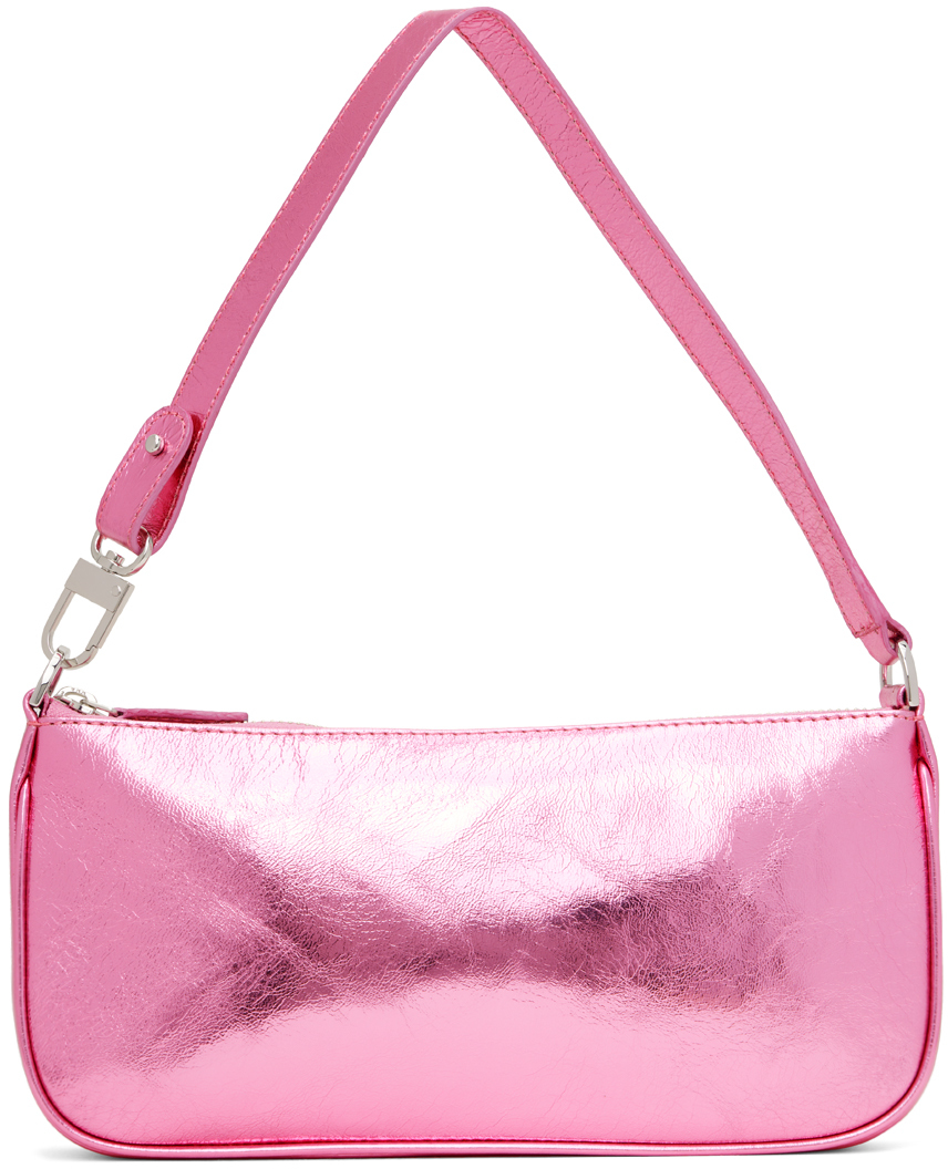 BY FAR Mini Rachel Snake-Print Shoulder Bag, Pink