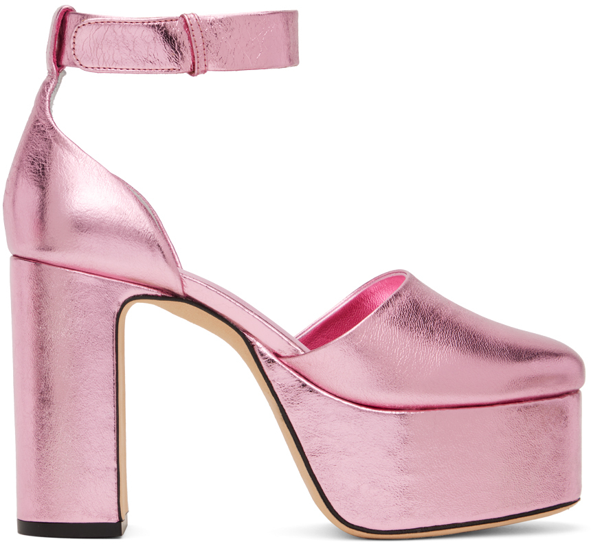 Shop By Far Pink Barb Heels In Lpp Lipstick