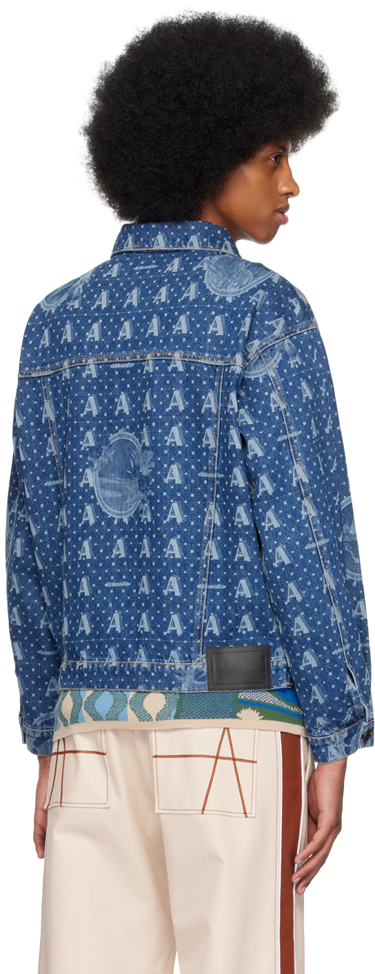 Ahluwalia Men's Stanly Blue Signature Laser Print Denim Jacket