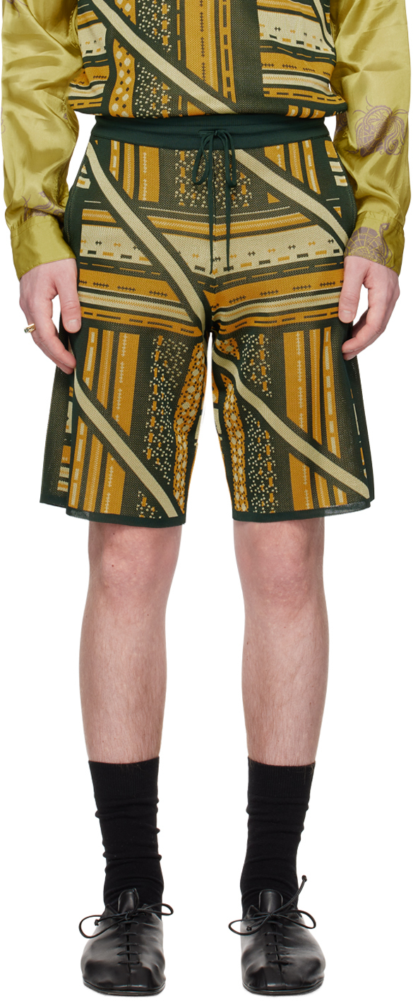Ahluwalia Green & Yellow Kalonji Shorts