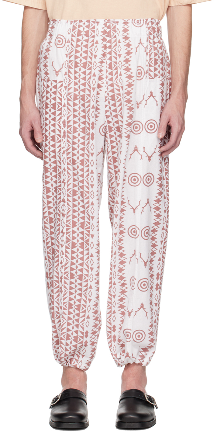 White & Red Graphic Trousers