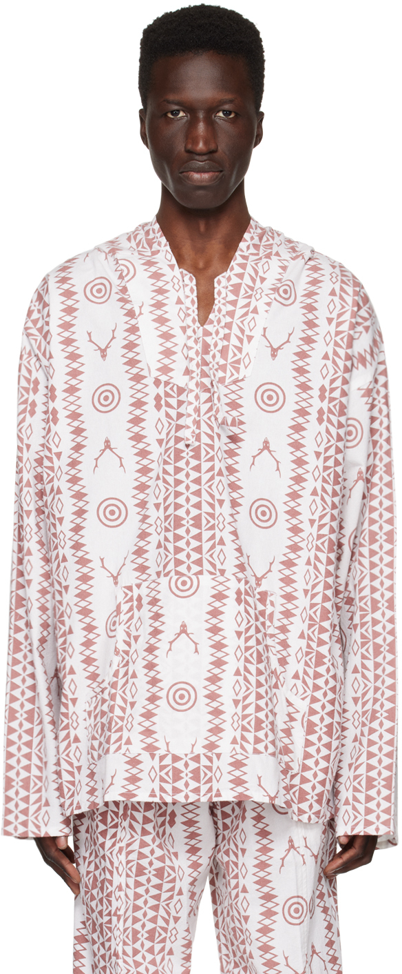 White & Brown Printed Hoodie by South2 West8 on Sale