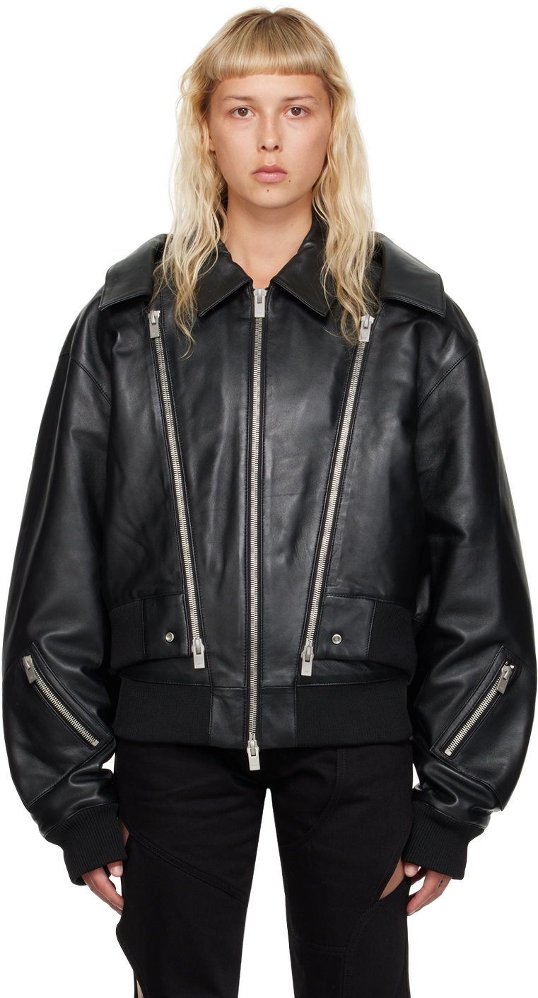 Black Niveous Leather Jacket by HELIOT EMIL on Sale