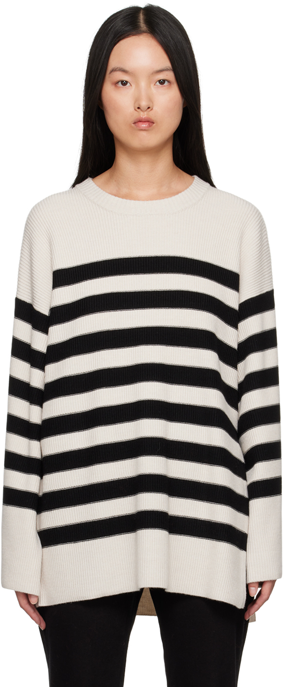 By Malene Birger Leon Merino Wool Blend Crewneck Sweater In Qs1 Block Stripe