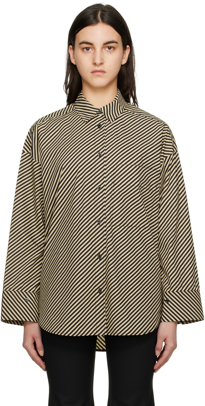 By Malene Birger Derris Striped Organic Cotton Shirt In Diagonal Stripe