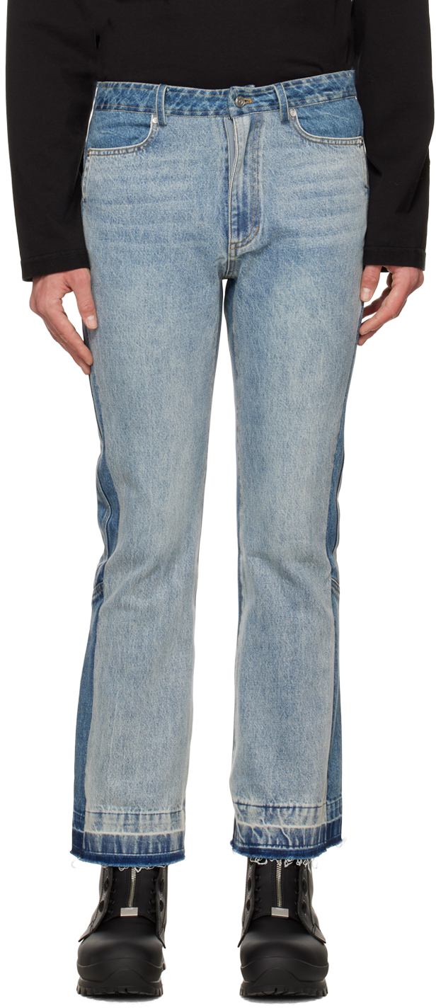 C2h4 Blue Paneled Jeans In Faded Blue