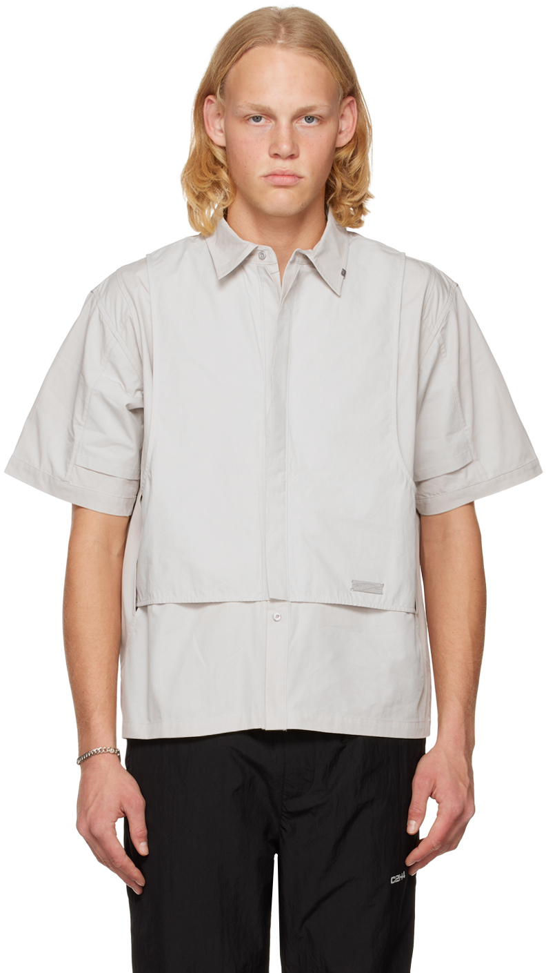 C2h4 Intervein Layered Short-sleeved Shirt In Fiber Gray