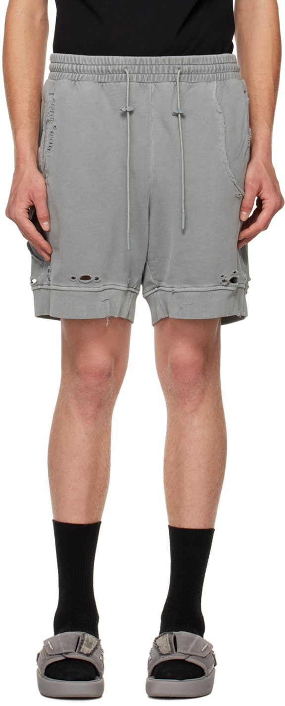 Shop C2h4 Gray Ruin Distressed Shorts In Neutral Gray