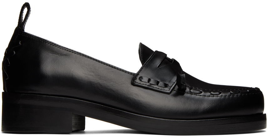 Stefan Cooke Black Leather Loafers In Black Black
