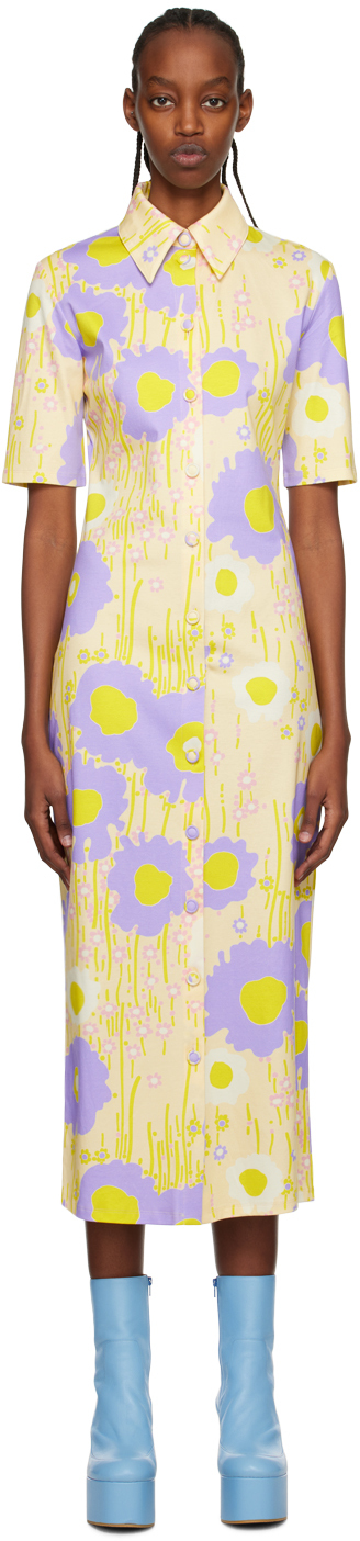 Purple & Yellow Printed Midi Dress