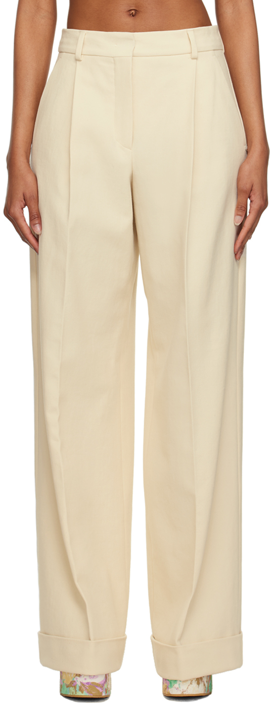 Sportmax Womens Ivory Zefir Wide-leg Mid-rise Cotton Trousers