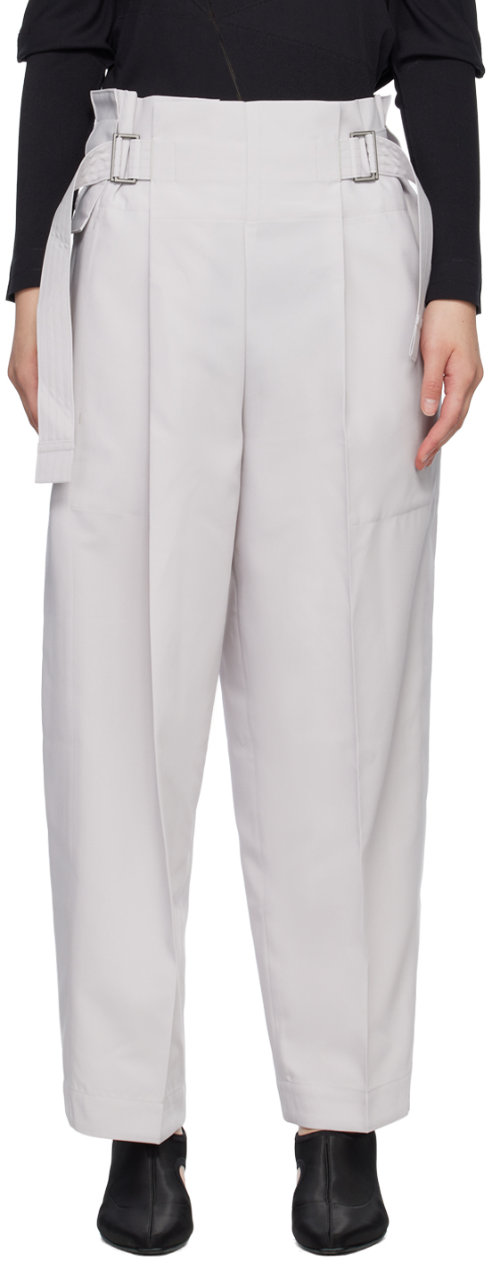 132 5. Issey Miyake Gray Flat Tuck Trousers In 11 Light Gray