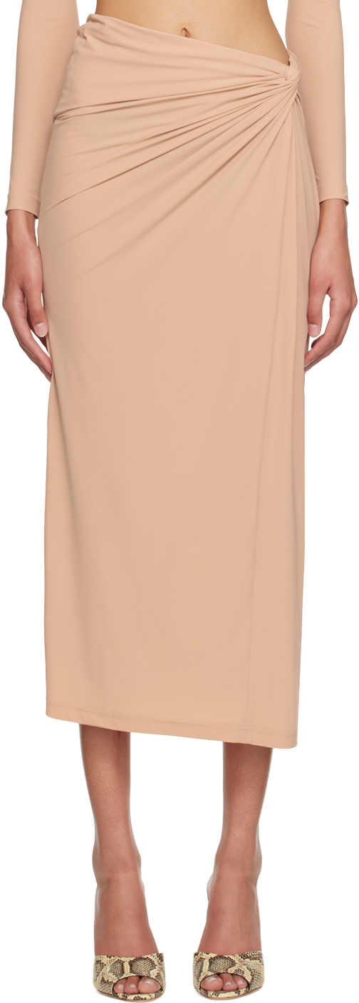 Shop Atlein Beige Knotted Maxi Skirt In C0465 Soft Fawn