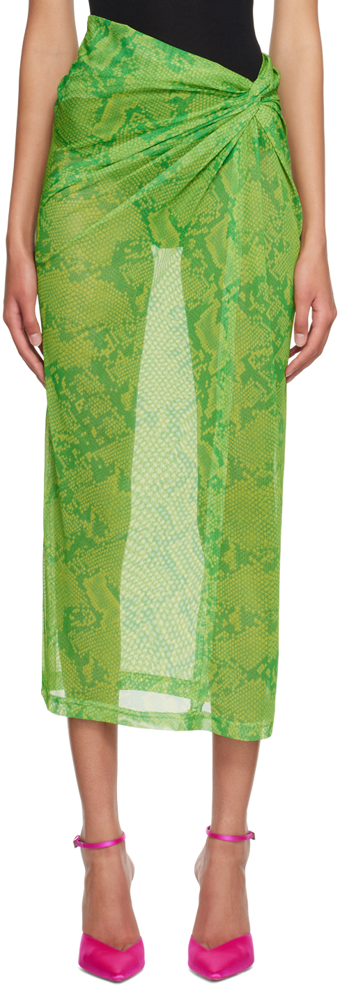 Atlein Green Printed Midi Skirt In C0936 Snake Green