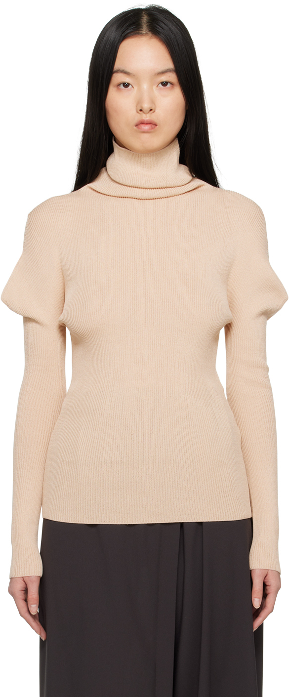 132 5. ISSEY MIYAKE: Beige Flat Rib Turtleneck | SSENSE