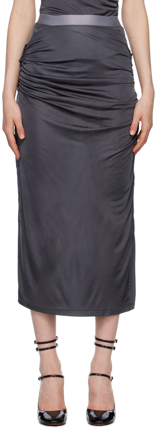 Atlein Gray Ruffled Maxi Skirt In C0115 Anthracite