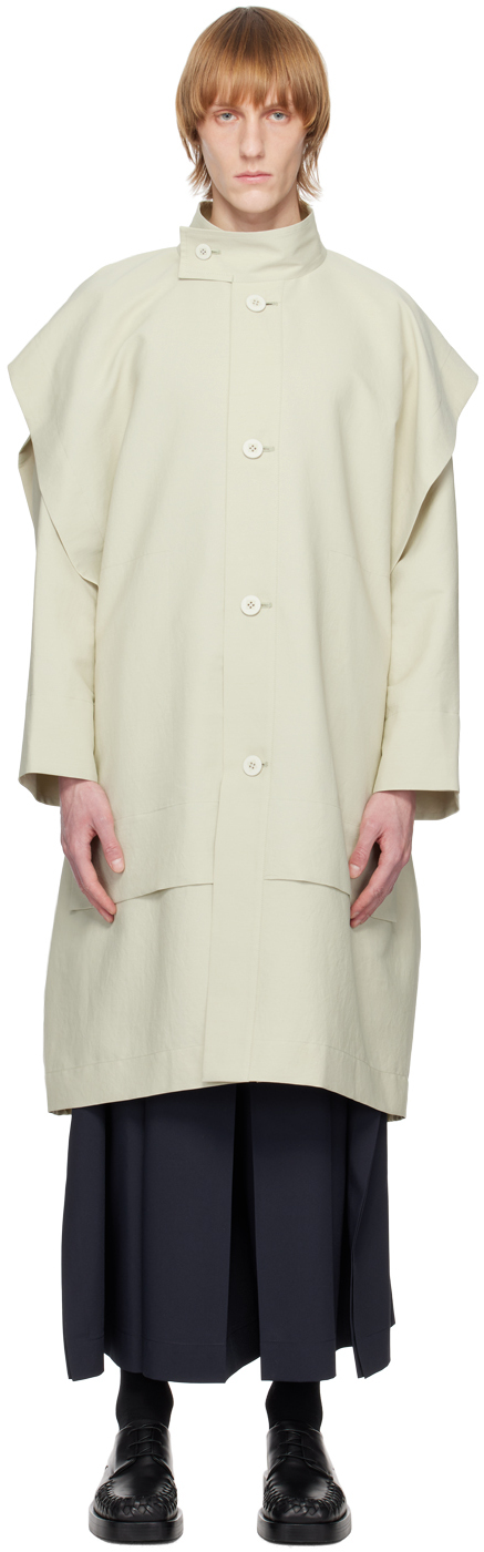 132 5. Issey Miyake Beige Frame Wind Coat In 60-green Beige