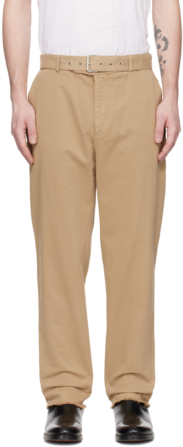 Officine Generale Owen Garment-dyed Cotton-blend Trousers In Beige
