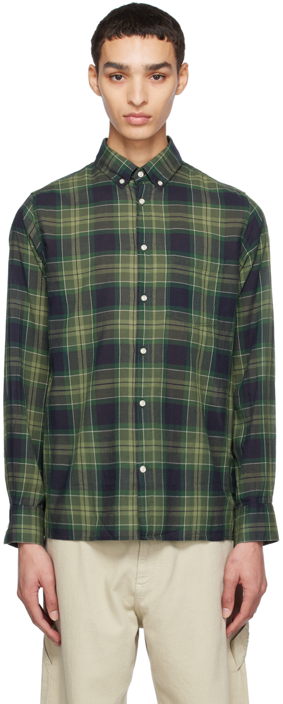 Shop Officine Generale Green Arsene Shirt In Green/midgreen/navy