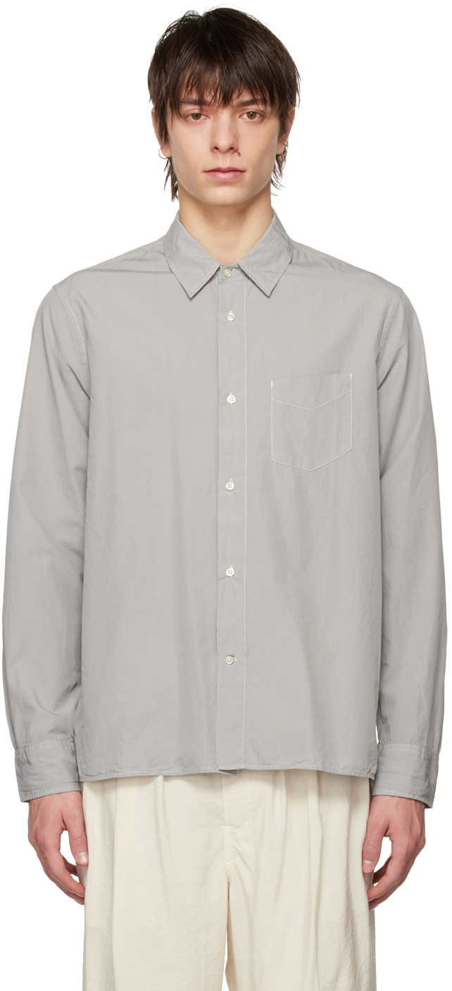Officine Generale Emory Garment-dyed Cotton-poplin Shirt In Gray