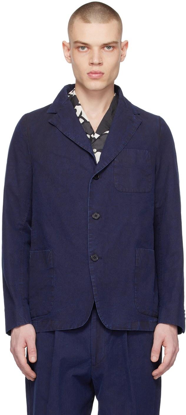 Officine Generale Archer Single-breasted Cotton Suit Jacket In Dark Blue