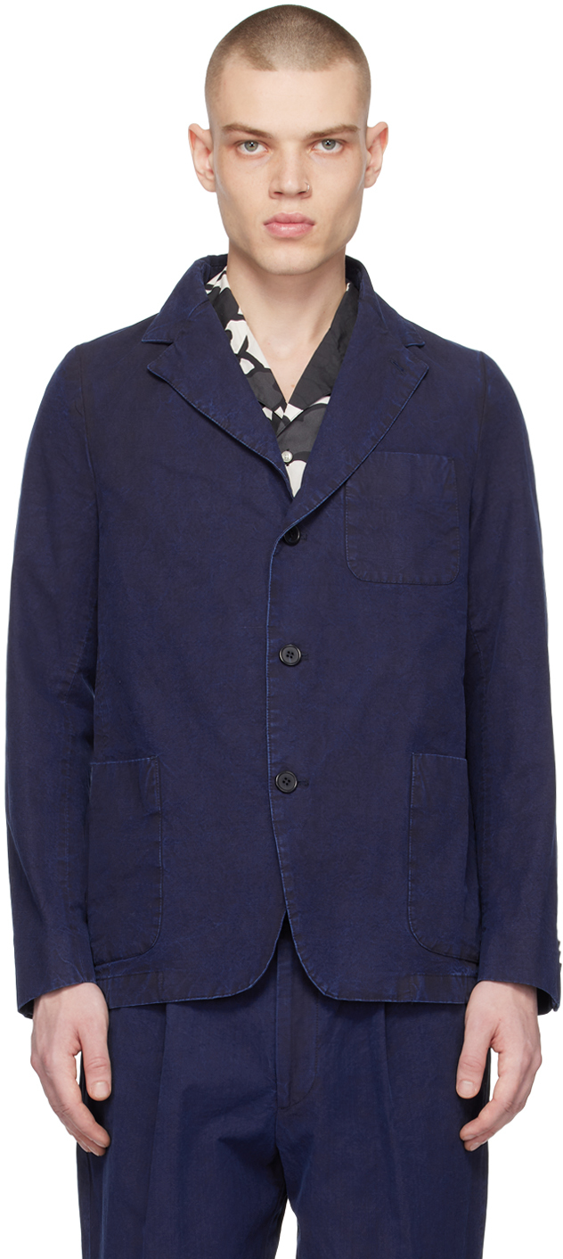 Officine Generale Archer Single-breasted Cotton Suit Jacket In Indigo